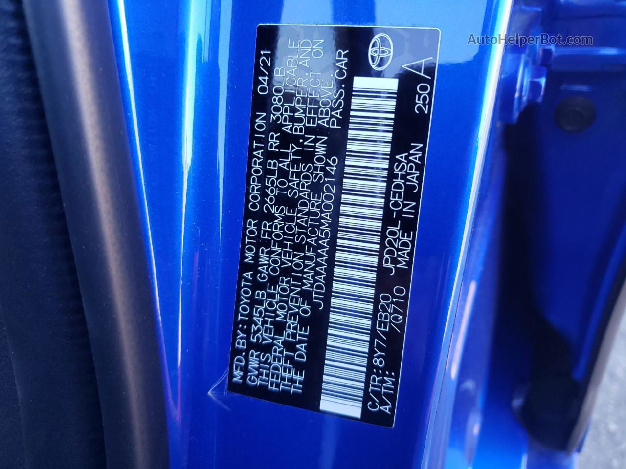 Price & History 2021 Toyota Mirai Xle vin: JTDAAAAA5MA002146