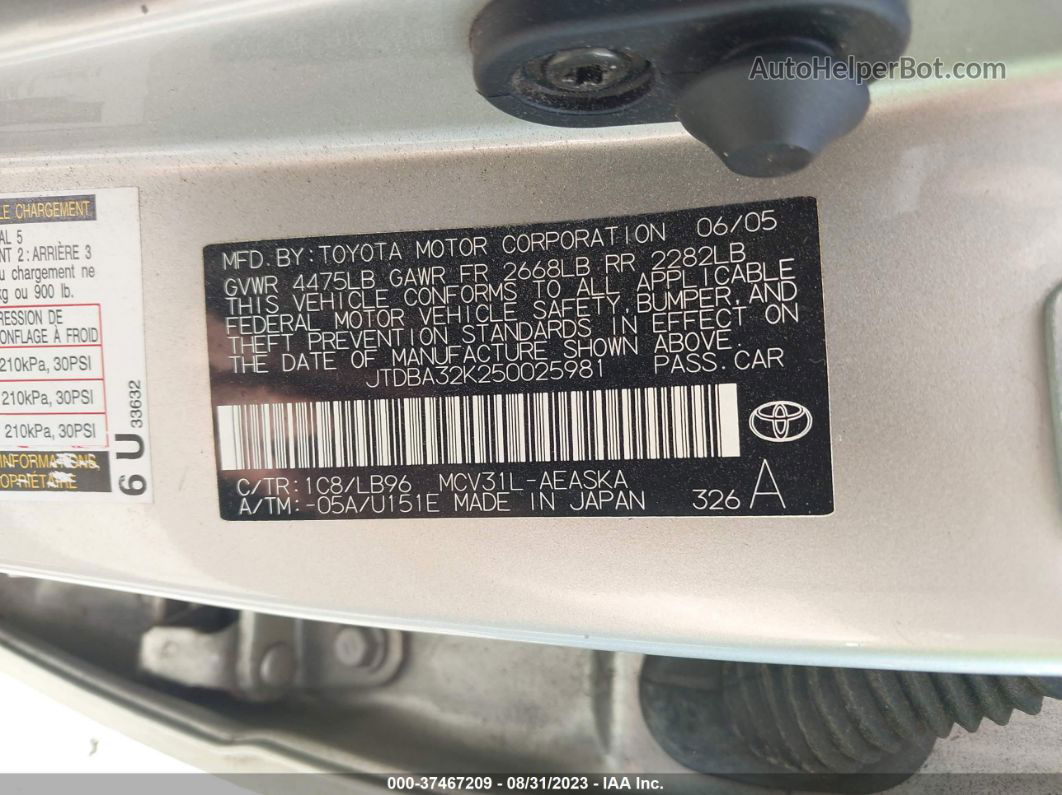 2005 Toyota Camry Se Серебряный vin: JTDBA32K250025981