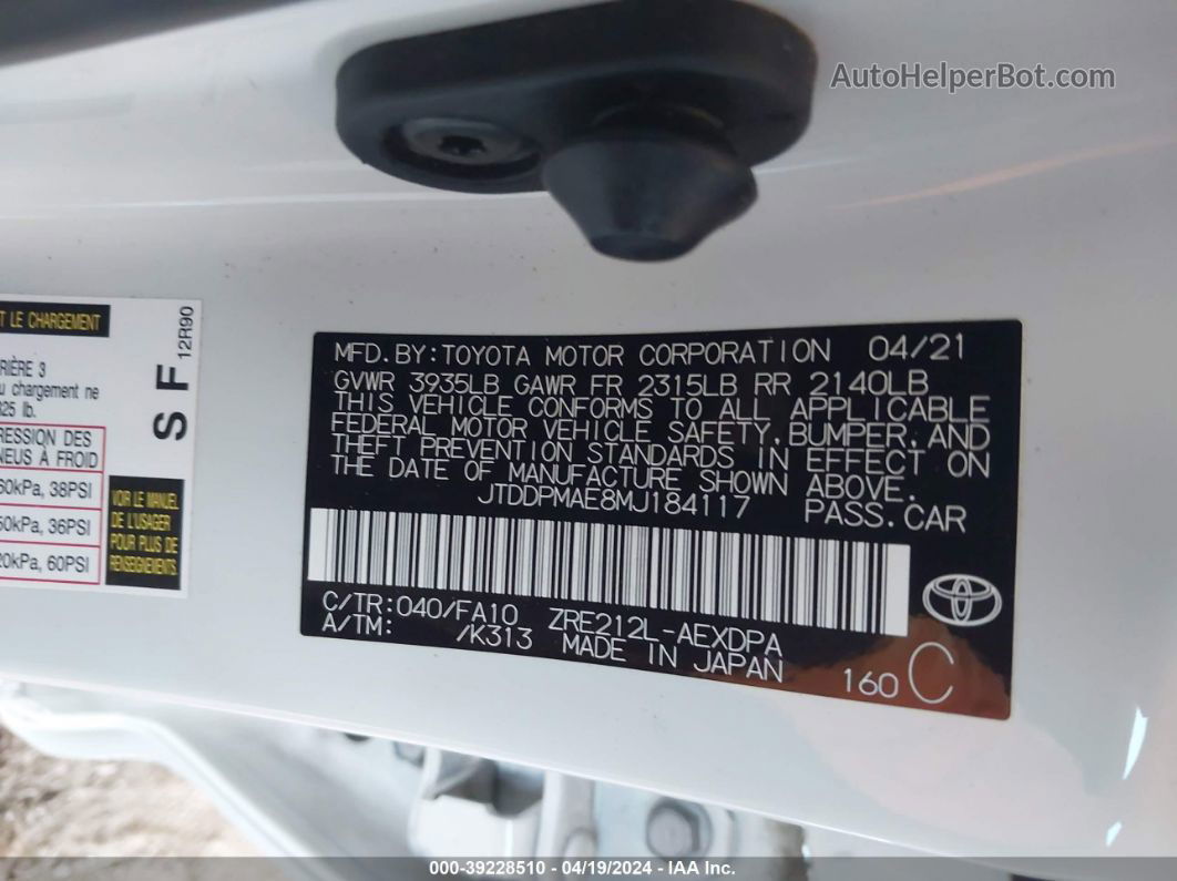 2021 Toyota Corolla L White vin: JTDDPMAE8MJ184117