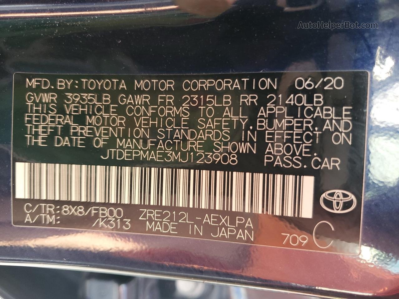 2021 Toyota Corolla Le Blue vin: JTDEPMAE3MJ123908