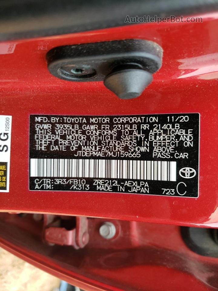 2021 Toyota Corolla Le Красный vin: JTDEPMAE7MJ159665