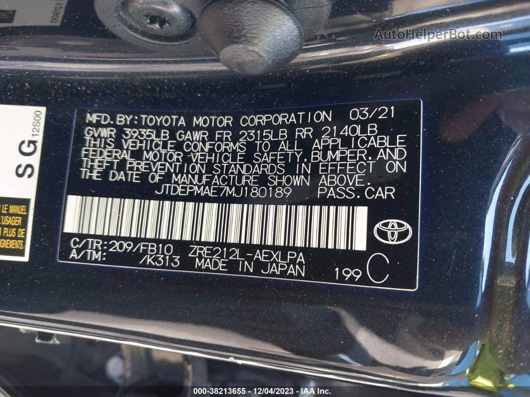 2021 Toyota Corolla Le Black vin: JTDEPMAE7MJ180189