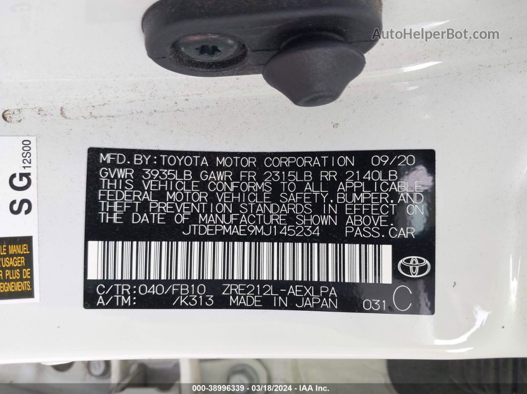 2021 Toyota Corolla Le White vin: JTDEPMAE9MJ145234