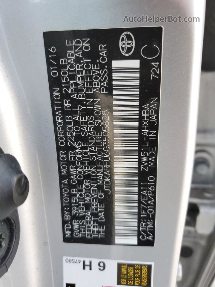 2016 Toyota Prius  Silver vin: JTDKARFU6G3505828