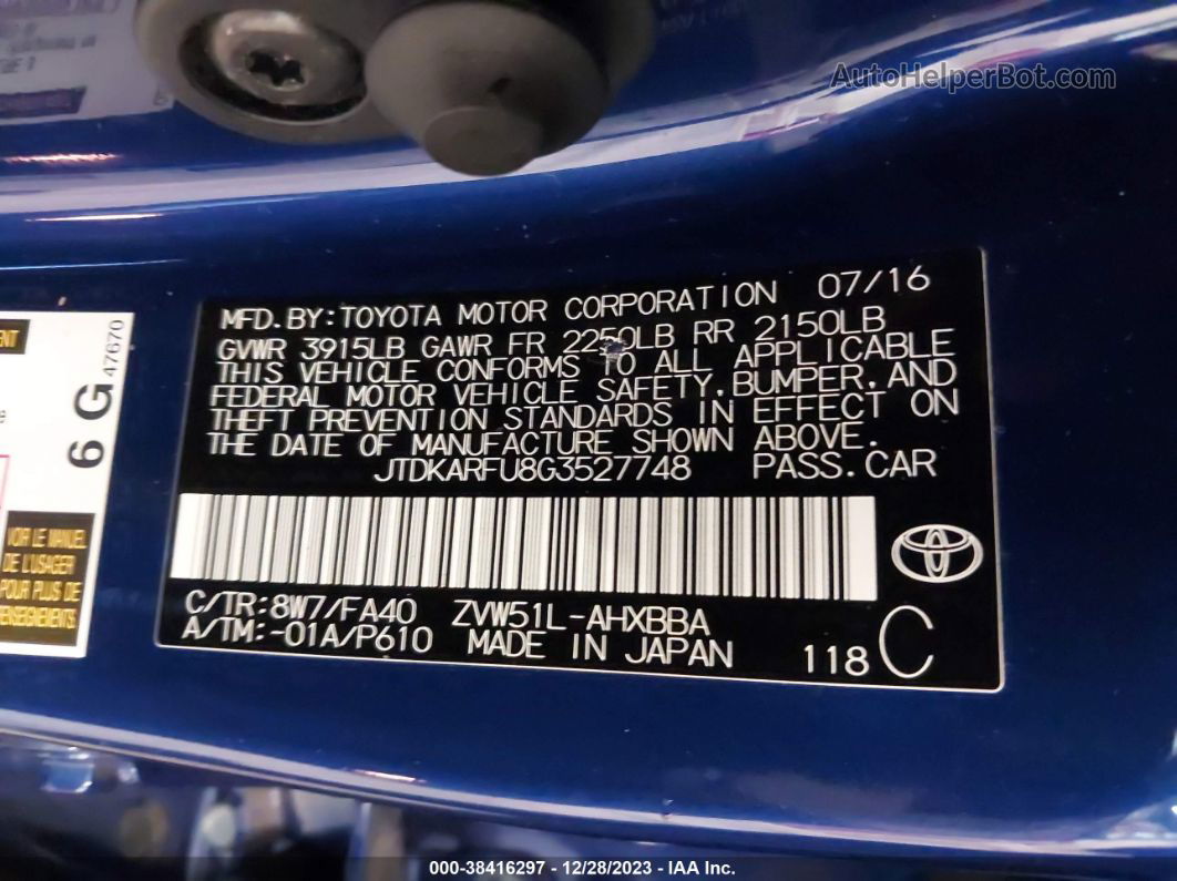 2016 Toyota Prius Two Eco Blue vin: JTDKARFU8G3527748