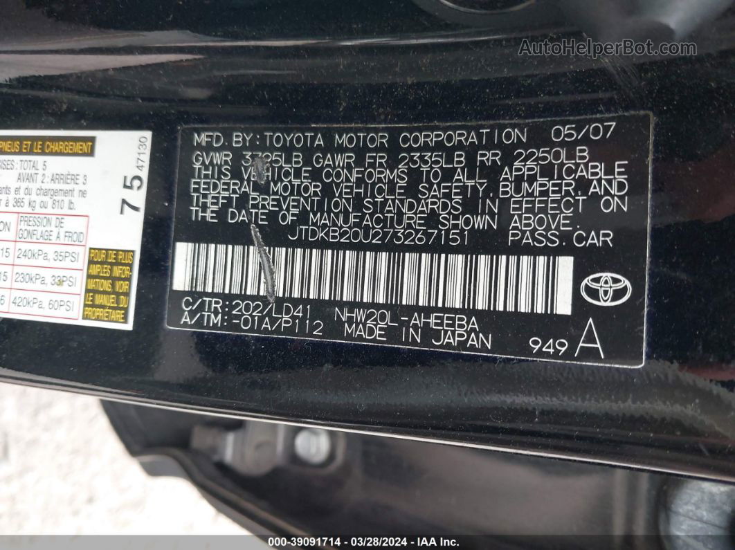 2007 Toyota Prius   Black vin: JTDKB20U273267151