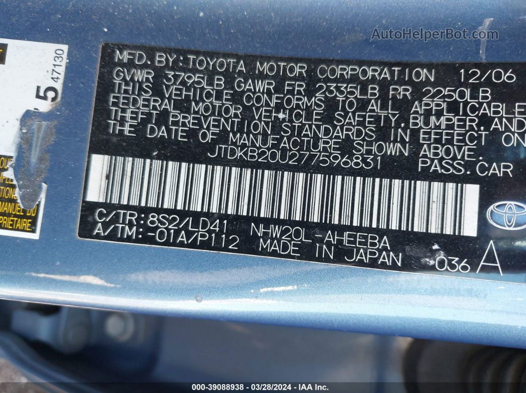 2007 Toyota Prius   Blue vin: JTDKB20U277596831