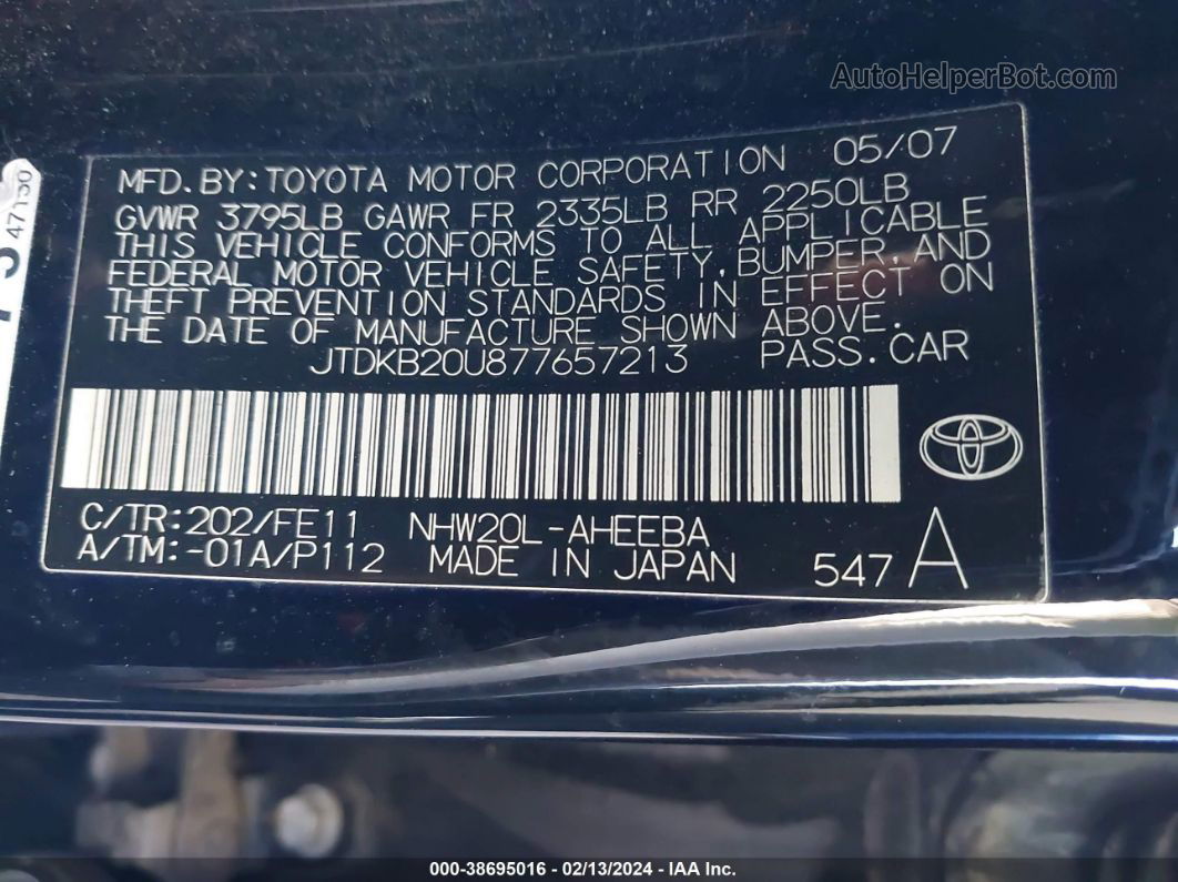 2007 Toyota Prius   Черный vin: JTDKB20U877657213