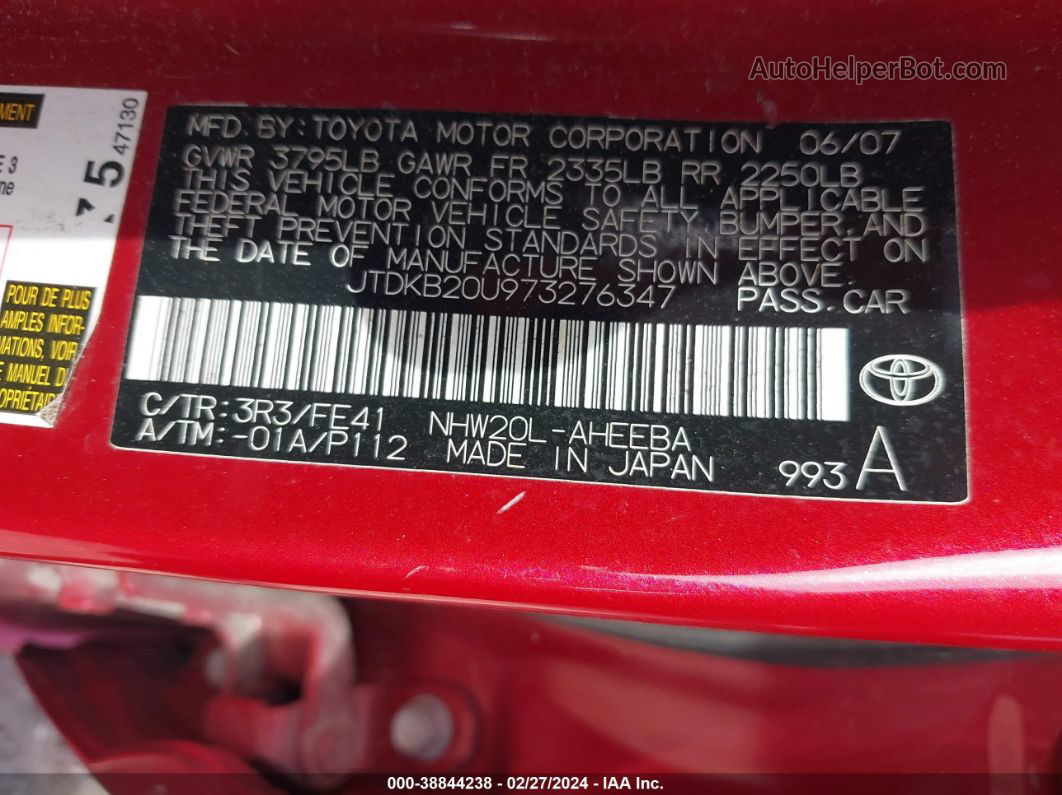 2007 Toyota Prius   Red vin: JTDKB20U973276347