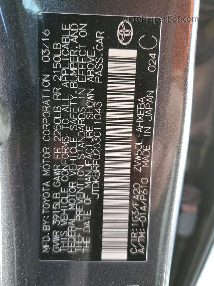 2016 Toyota Prius  Gray vin: JTDKBRFU2G3011043