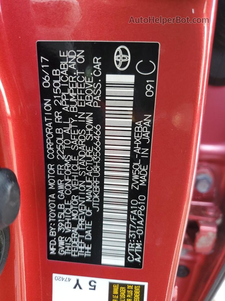 2017 Toyota Prius  Красный vin: JTDKBRFU8H3566466