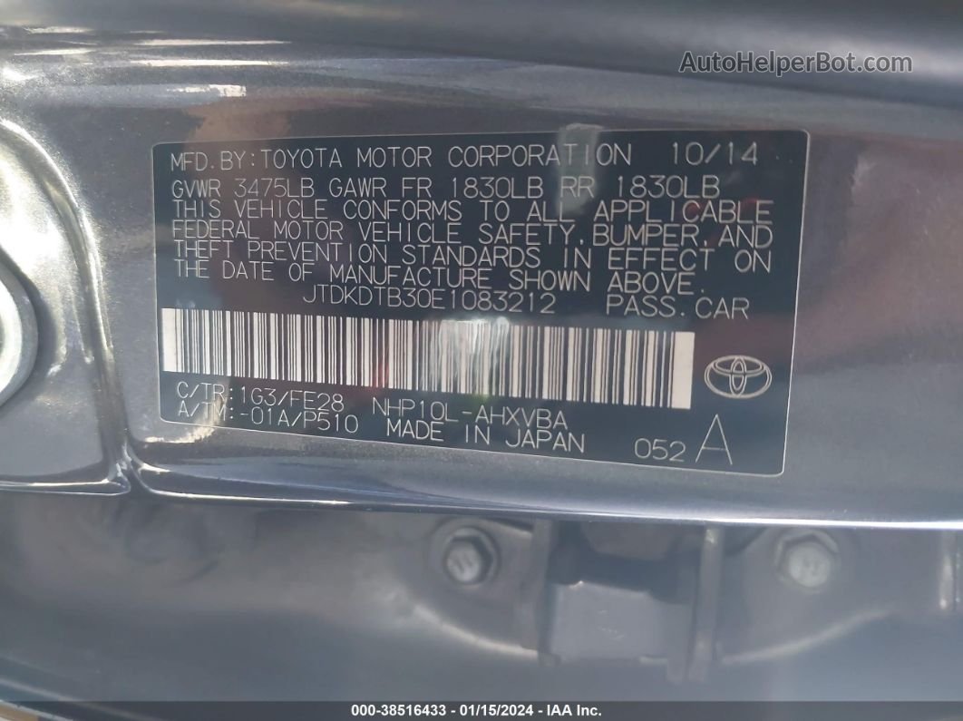 2014 Toyota Prius C One Gray vin: JTDKDTB30E1083212
