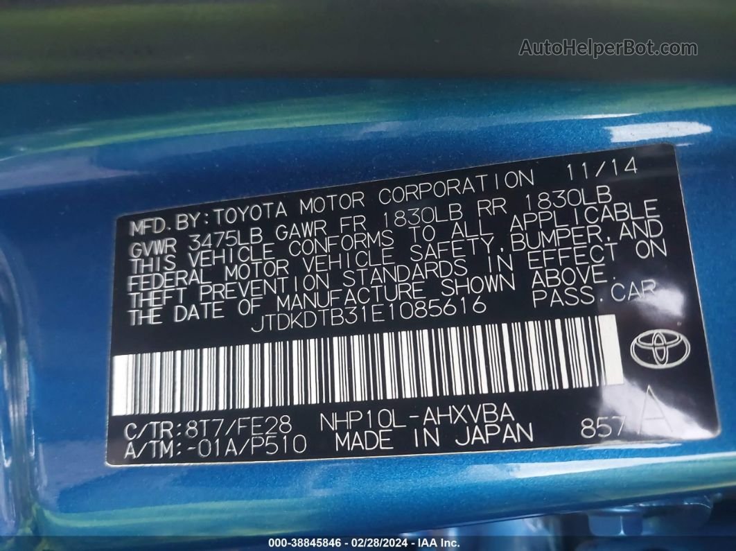 2014 Toyota Prius C One Blue vin: JTDKDTB31E1085616