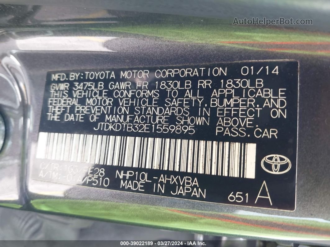 2014 Toyota Prius C One Gray vin: JTDKDTB32E1559895