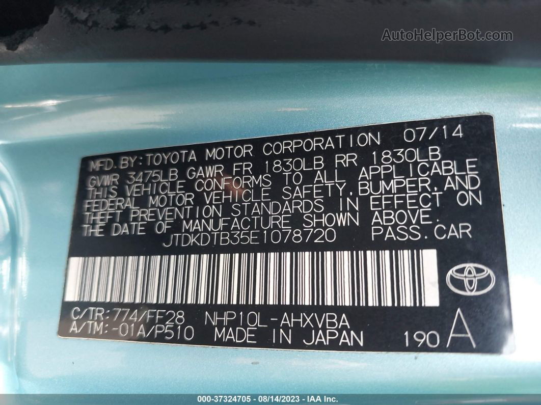 2014 Toyota Prius C One/three/two/four Бирюзовый vin: JTDKDTB35E1078720