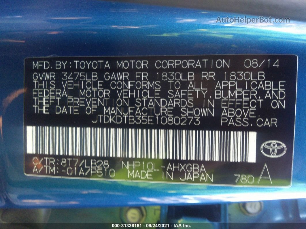 2014 Toyota Prius C One/three/two/four Blue vin: JTDKDTB35E1080273
