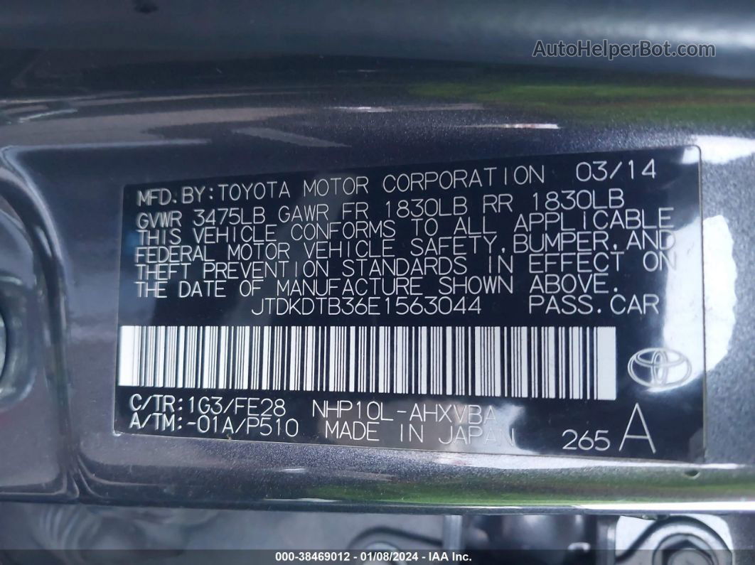 2014 Toyota Prius C One Gray vin: JTDKDTB36E1563044
