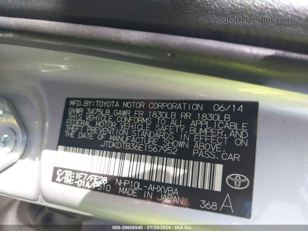 2014 Toyota Prius C One Silver vin: JTDKDTB36E1567952