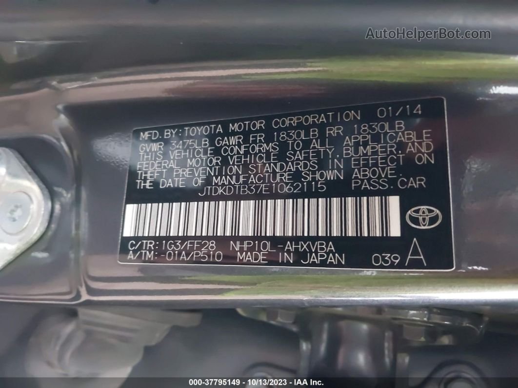 2014 Toyota Prius C One/three/two/four Gray vin: JTDKDTB37E1062115