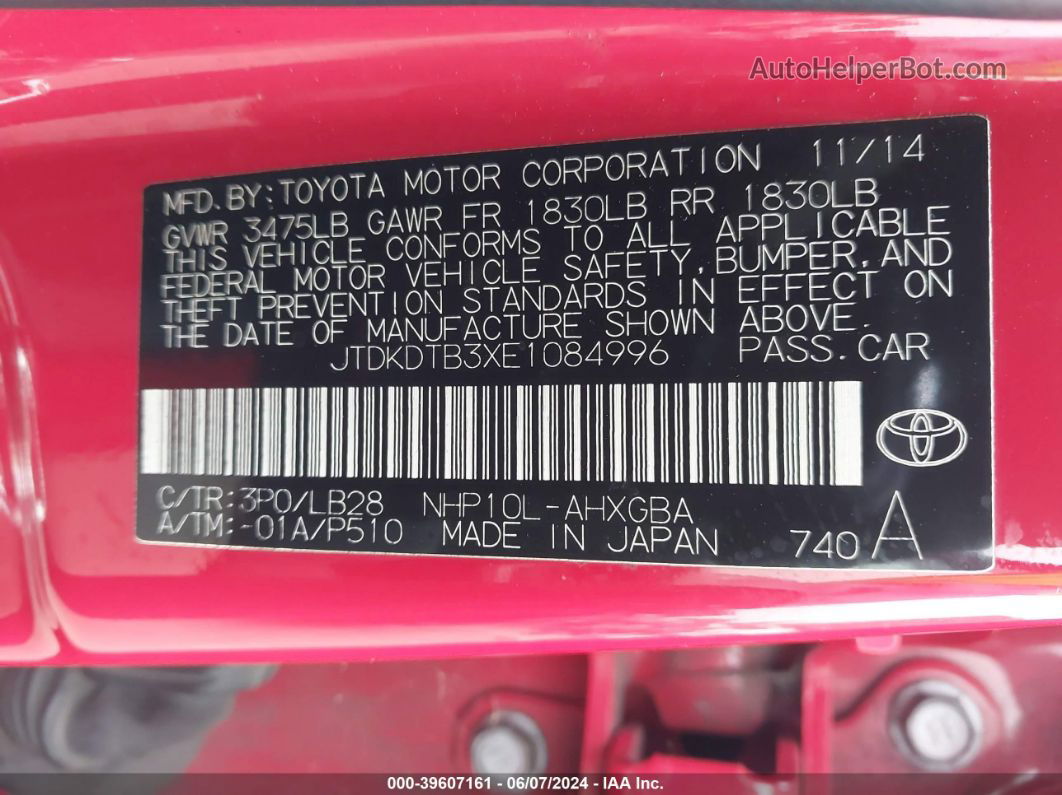 2014 Toyota Prius C Four Red vin: JTDKDTB3XE1084996