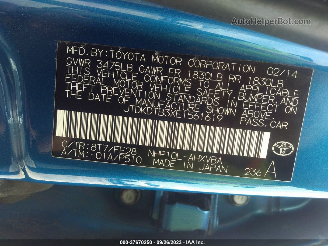 2014 Toyota Prius C One/three/two/four Blue vin: JTDKDTB3XE1561619