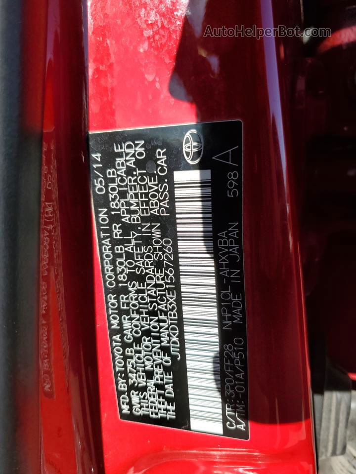 2014 Toyota Prius C  Red vin: JTDKDTB3XE1567260