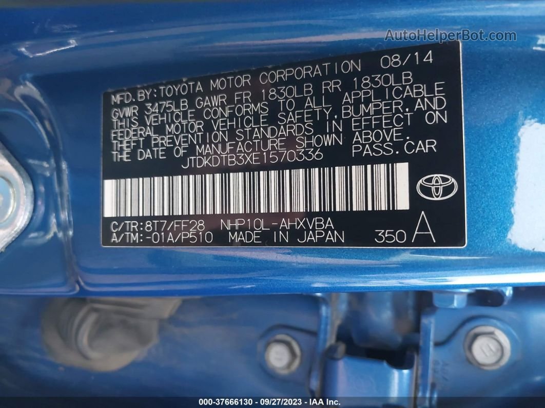 2014 Toyota Prius C One/three/two/four Blue vin: JTDKDTB3XE1570336