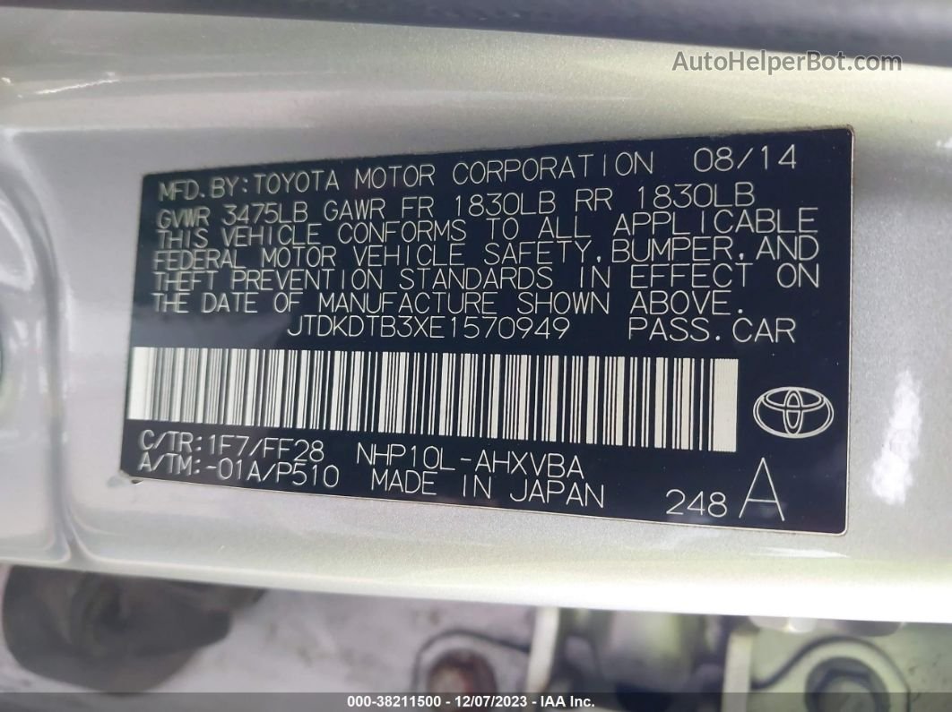 2014 Toyota Prius C Two Silver vin: JTDKDTB3XE1570949