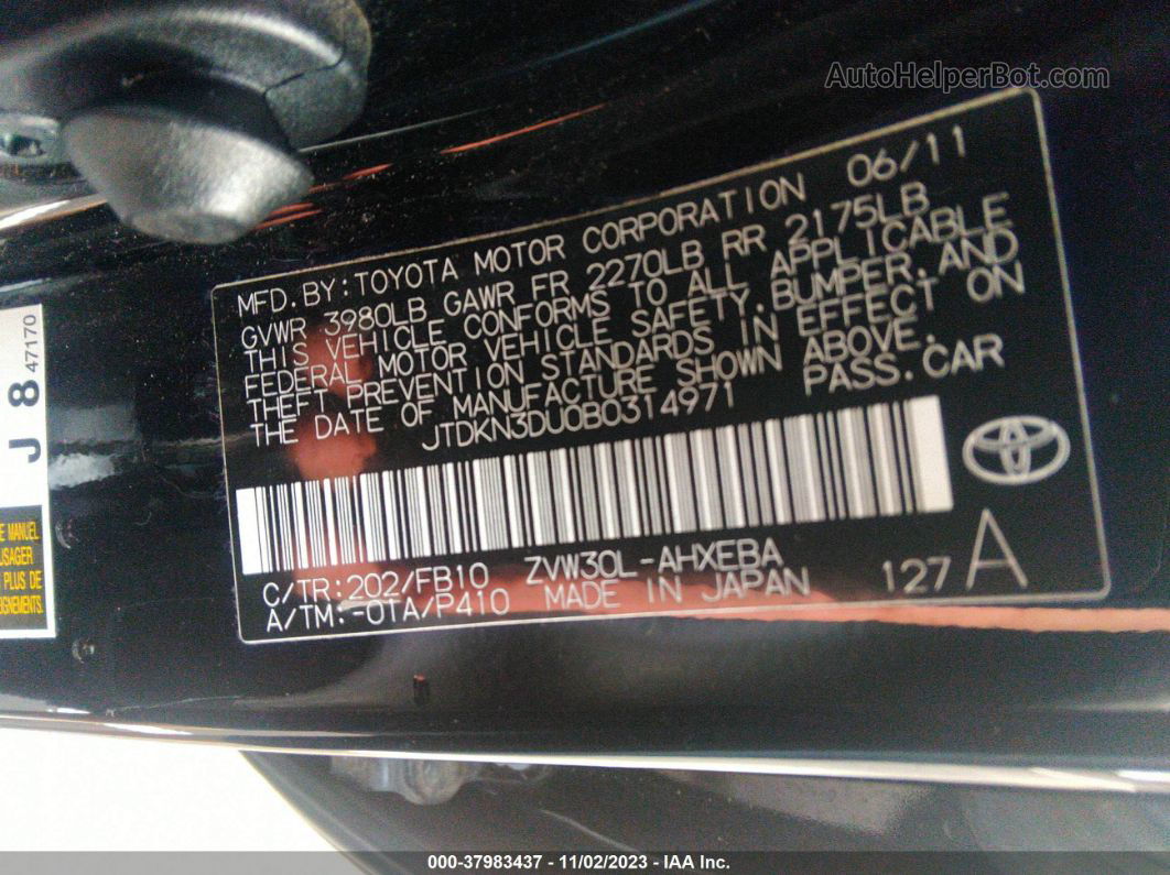 2011 Toyota Prius Two Черный vin: JTDKN3DU0B0314971