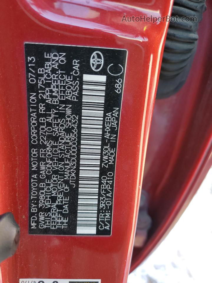 2013 Toyota Prius  Red vin: JTDKN3DU0D0356432