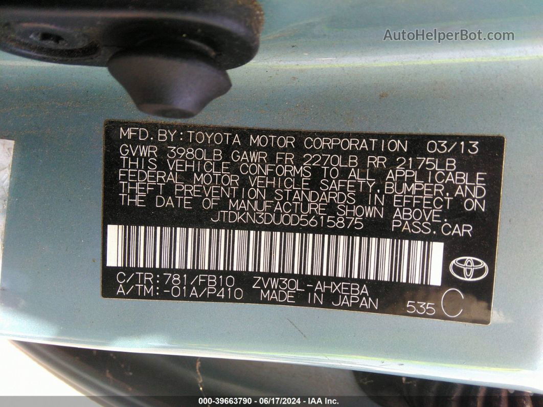 2013 Toyota Prius Two Зеленый vin: JTDKN3DU0D5615875