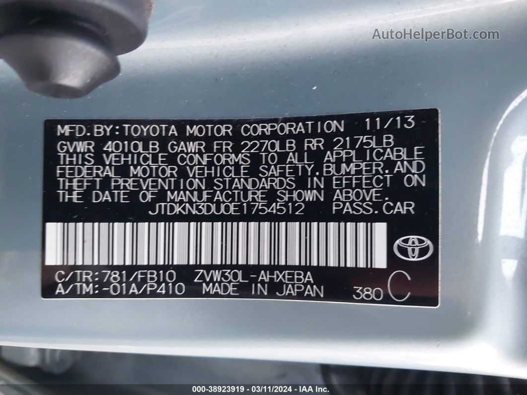 2014 Toyota Prius Two Blue vin: JTDKN3DU0E1754512