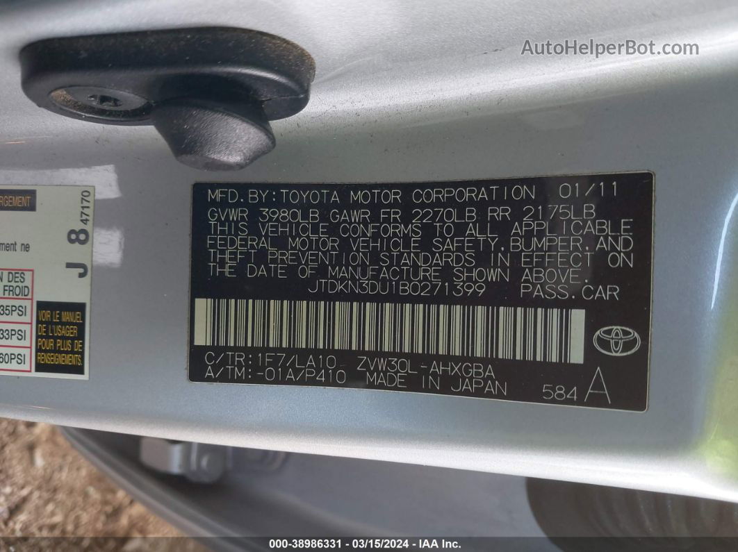 2011 Toyota Prius Five/four/one/three/two Silver vin: JTDKN3DU1B0271399