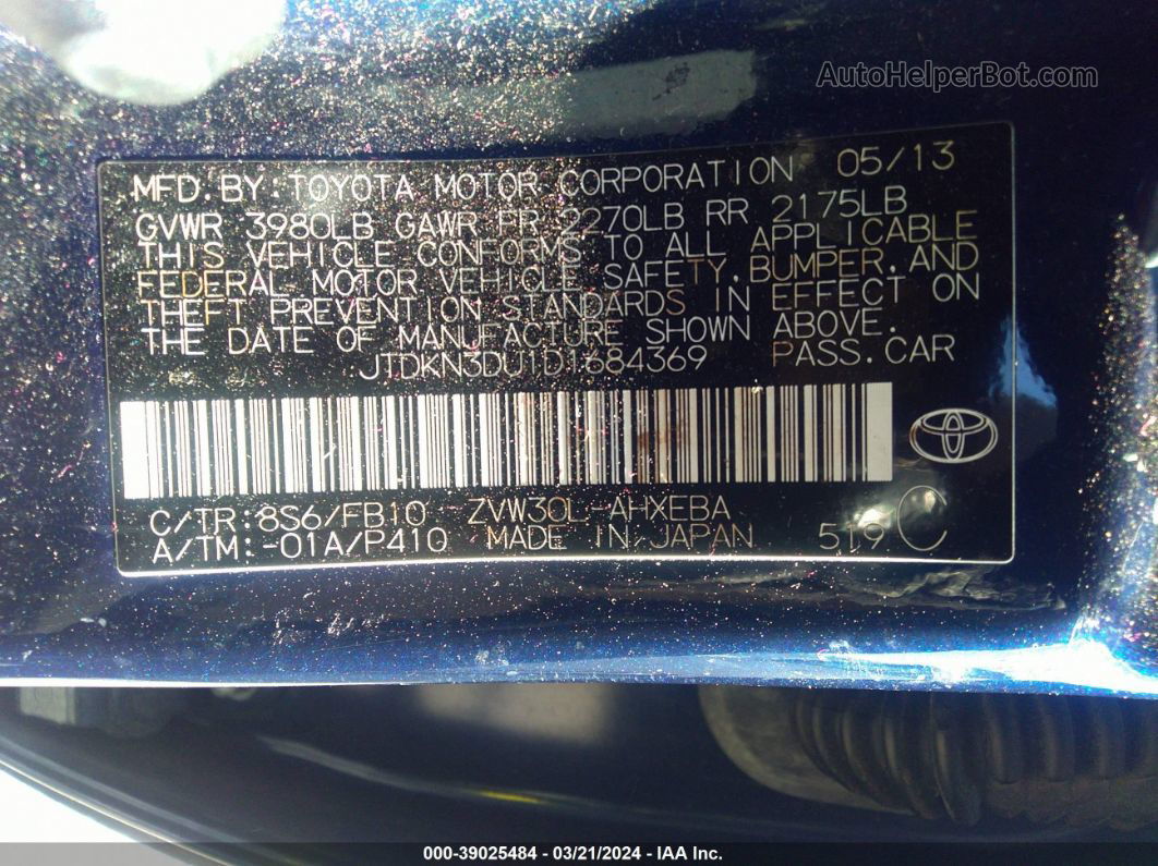 2013 Toyota Prius Two Blue vin: JTDKN3DU1D1684369