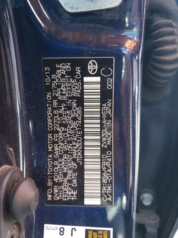 2014 Toyota Prius  Blue vin: JTDKN3DU1E1744085
