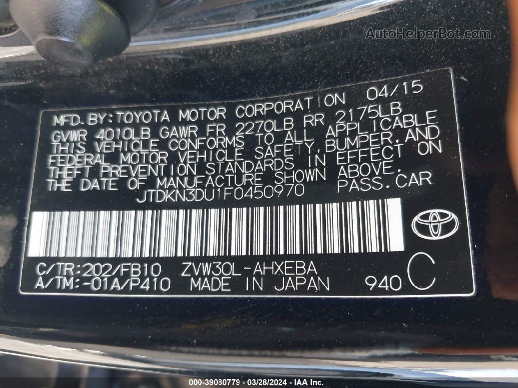 2015 Toyota Prius Two Черный vin: JTDKN3DU1F0450970