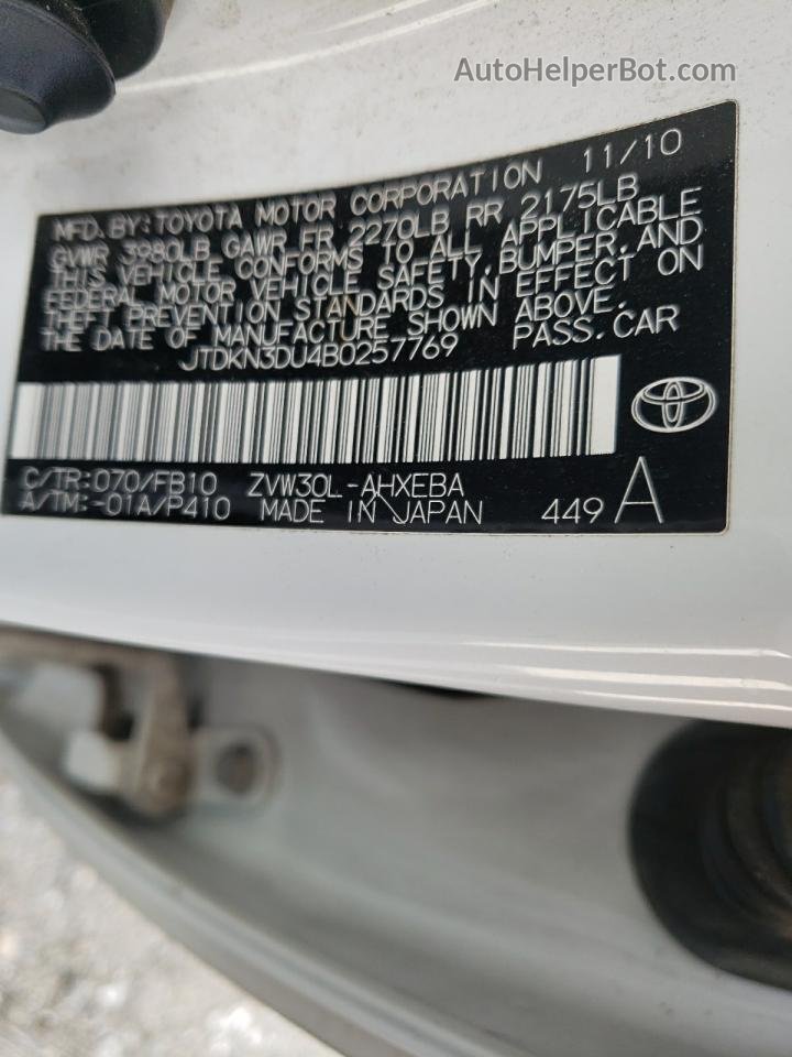 2011 Toyota Prius  Белый vin: JTDKN3DU4B0257769