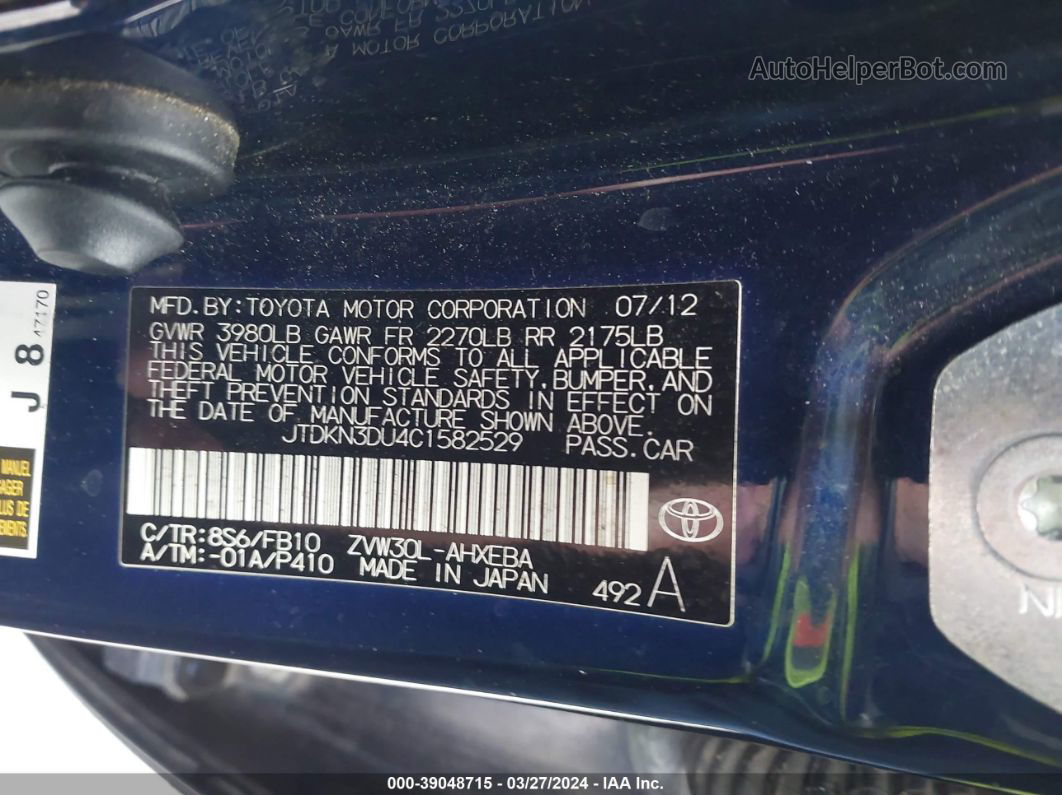 2012 Toyota Prius Two Blue vin: JTDKN3DU4C1582529