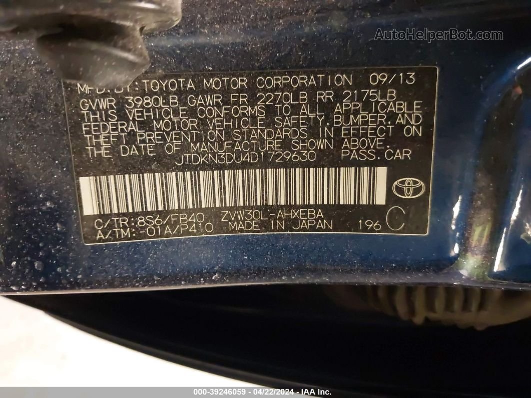 2013 Toyota Prius Three Blue vin: JTDKN3DU4D1729630