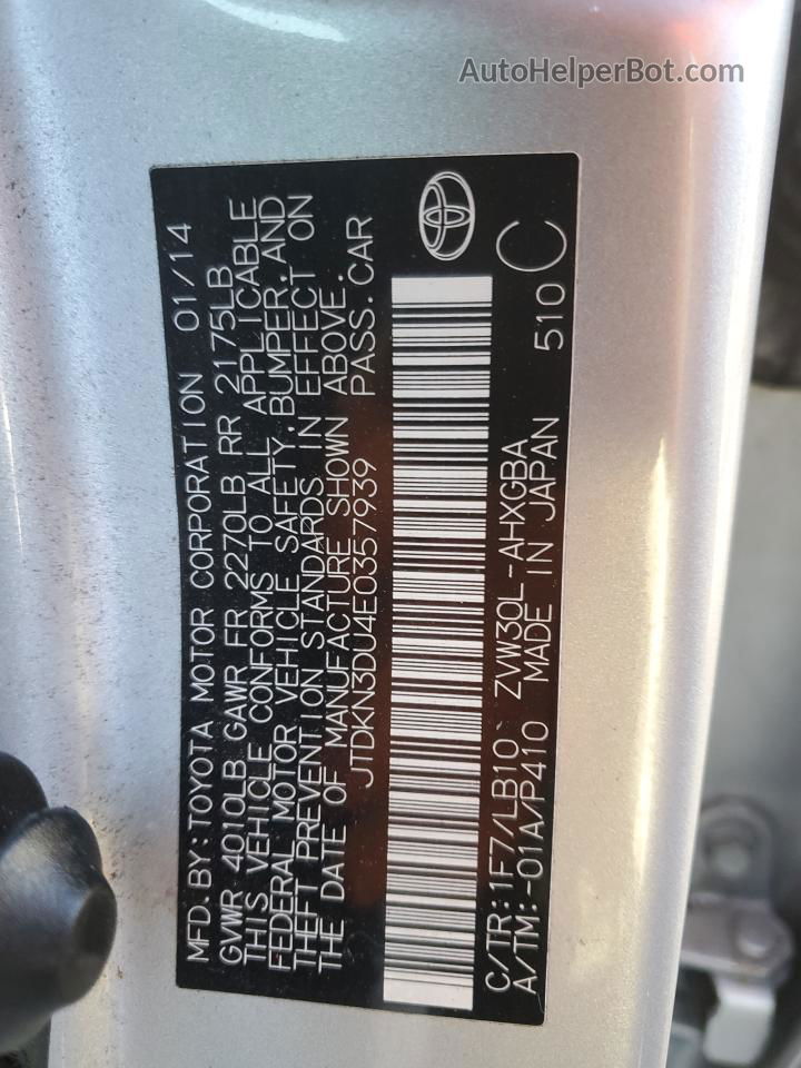 2014 Toyota Prius  Silver vin: JTDKN3DU4E0357939