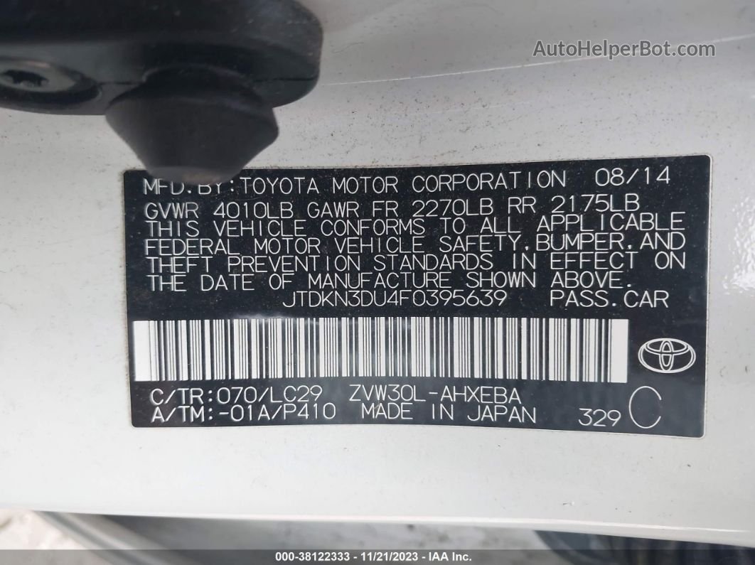 2015 Toyota Prius Persona Series Special Edition White vin: JTDKN3DU4F0395639