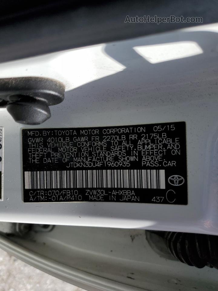 2015 Toyota Prius  Белый vin: JTDKN3DU4F1960935