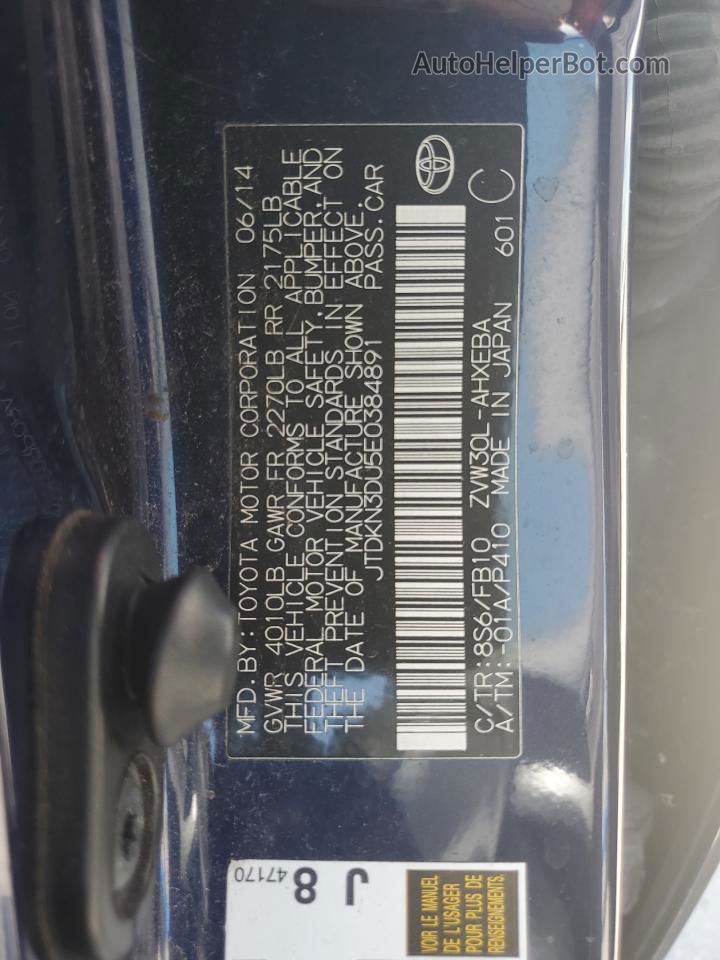 2014 Toyota Prius  Blue vin: JTDKN3DU5E0384891