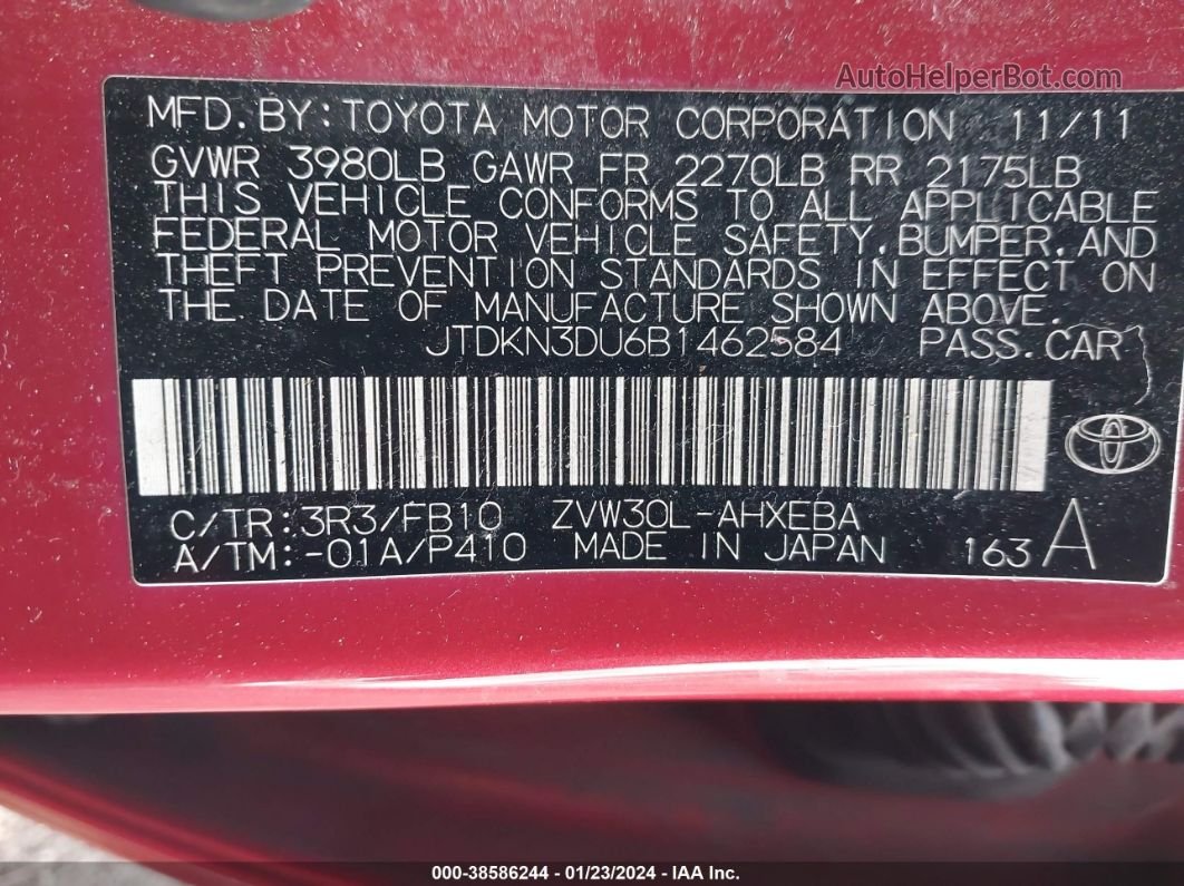 2011 Toyota Prius Three Red vin: JTDKN3DU6B1462584