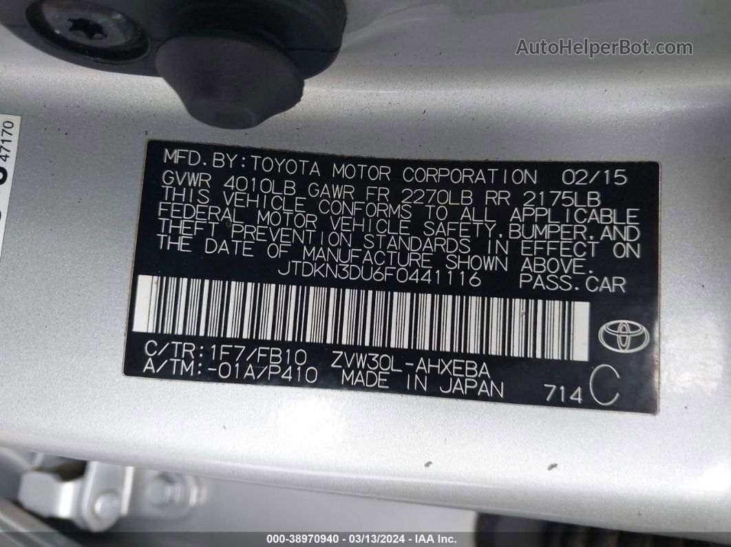 2015 Toyota Prius Two Silver vin: JTDKN3DU6F0441116