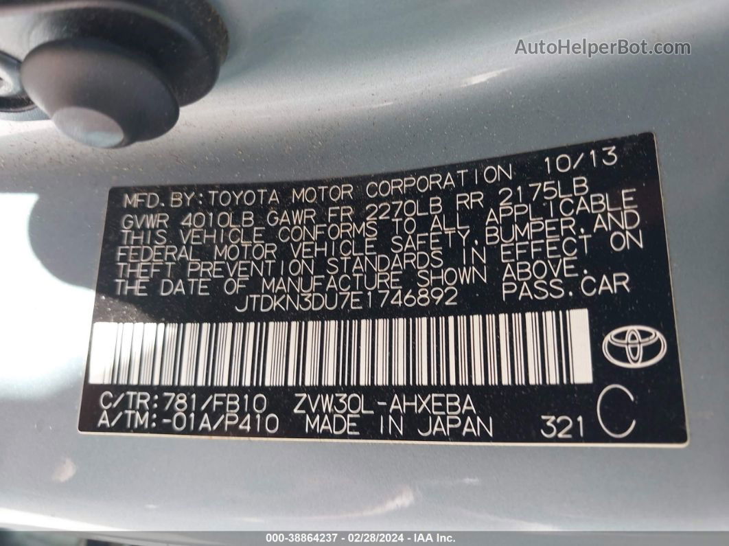 2014 Toyota Prius Two Light Blue vin: JTDKN3DU7E1746892