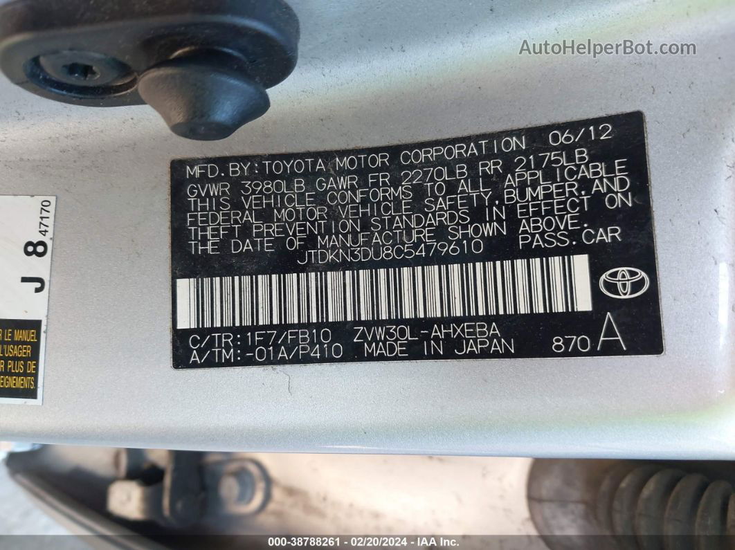 2012 Toyota Prius   Серебряный vin: JTDKN3DU8C5479610