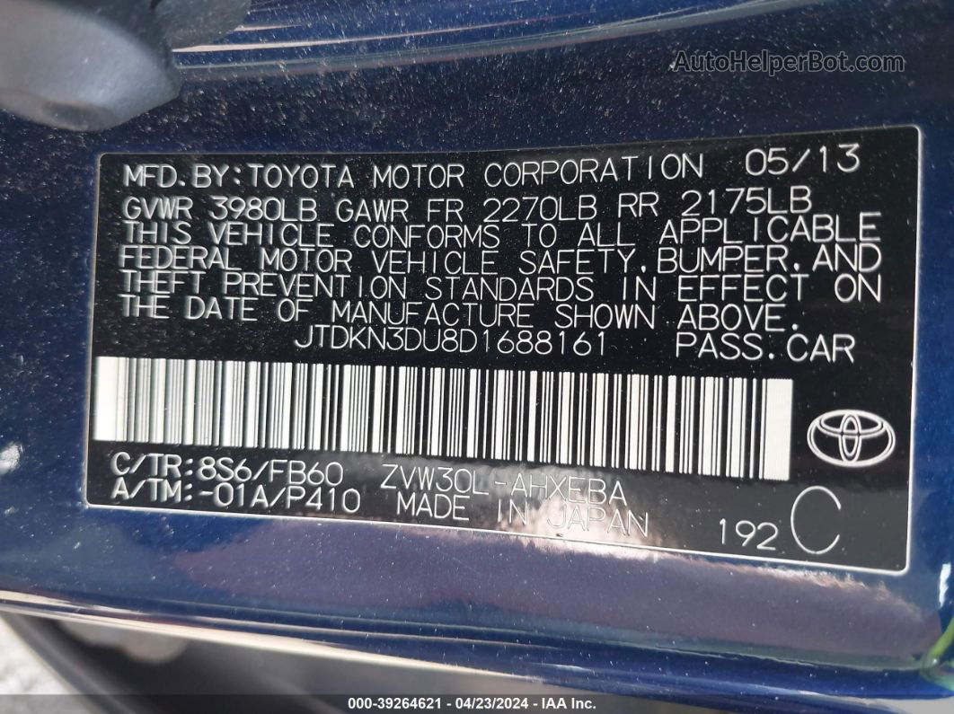 2013 Toyota Prius Three Blue vin: JTDKN3DU8D1688161