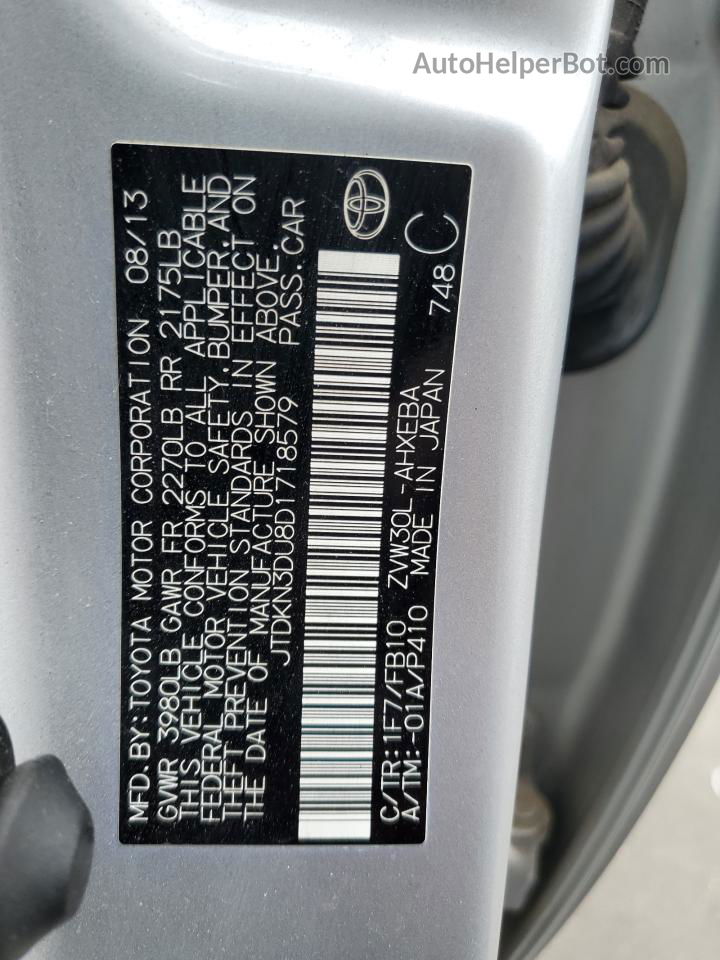 2013 Toyota Prius  Серебряный vin: JTDKN3DU8D1718579