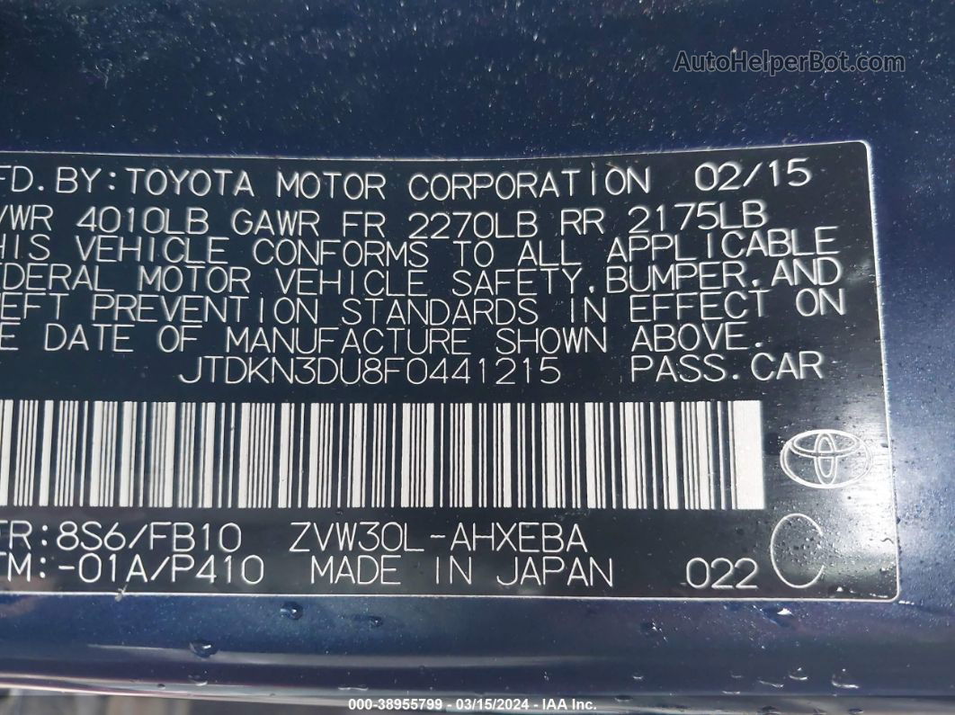 2015 Toyota Prius Two Blue vin: JTDKN3DU8F0441215